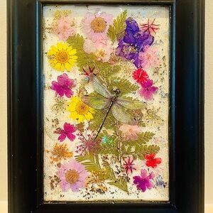 Floral Dragonfly Art in Black Frame